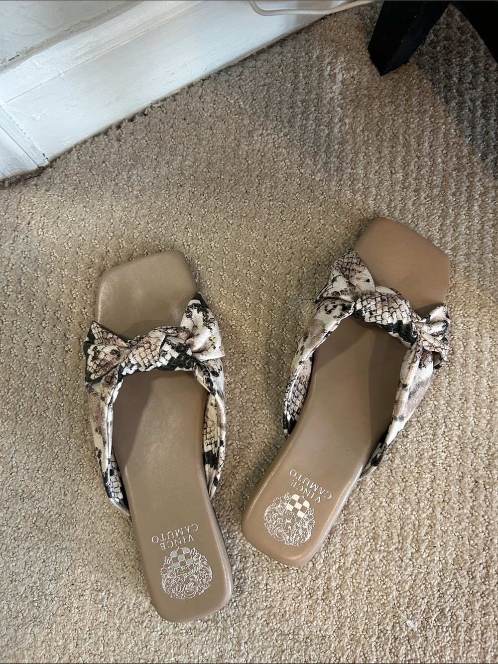 Vince Camuto Neutral Snake-Print Knot Slide Sandals